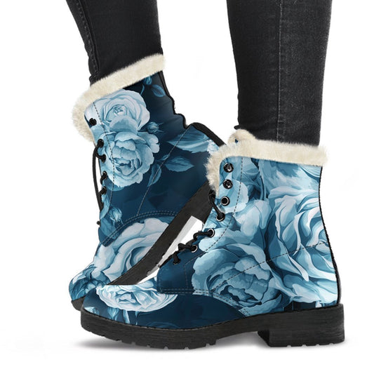 Blue Rose Floral Flower Pattern Print Comfy Boots GearFrost