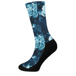 Blue Rose Floral Flower Pattern Print Crew Socks