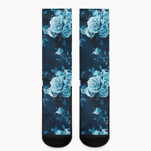 Blue Rose Floral Flower Pattern Print Crew Socks