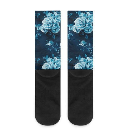 Blue Rose Floral Flower Pattern Print Crew Socks