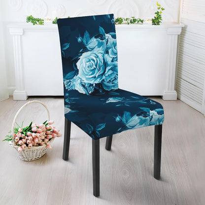 Blue Rose Floral Flower Pattern Print Dining Chair Slipcover