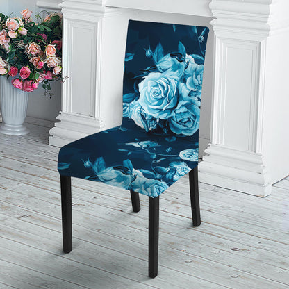 Blue Rose Floral Flower Pattern Print Dining Chair Slipcover