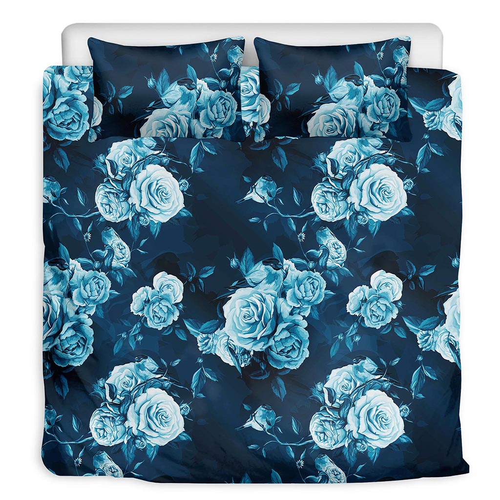 Blue Rose Floral Flower Pattern Print Duvet Cover Bedding Set