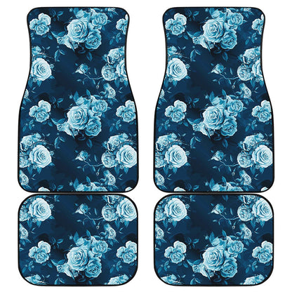 Blue Rose Floral Flower Pattern Print Front and Back Car Floor Mats