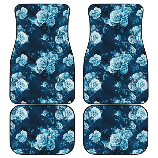 Blue Rose Floral Flower Pattern Print Front and Back Car Floor Mats