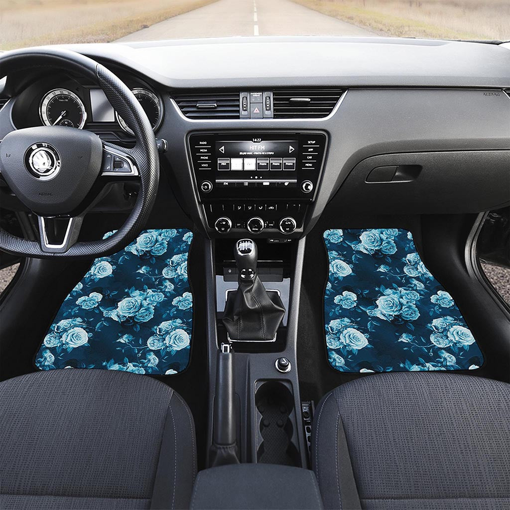 Blue Rose Floral Flower Pattern Print Front and Back Car Floor Mats