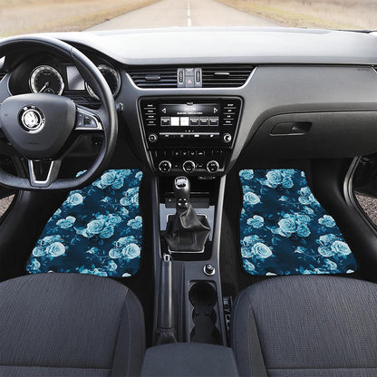 Blue Rose Floral Flower Pattern Print Front and Back Car Floor Mats