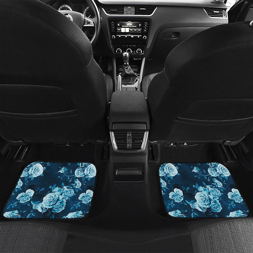 Blue Rose Floral Flower Pattern Print Front and Back Car Floor Mats