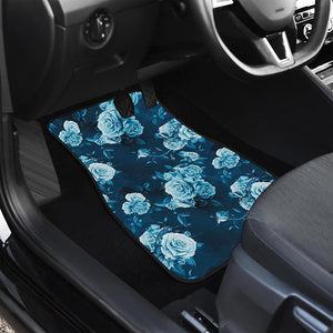 Blue Rose Floral Flower Pattern Print Front and Back Car Floor Mats