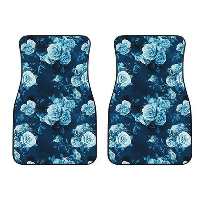 Blue Rose Floral Flower Pattern Print Front Car Floor Mats