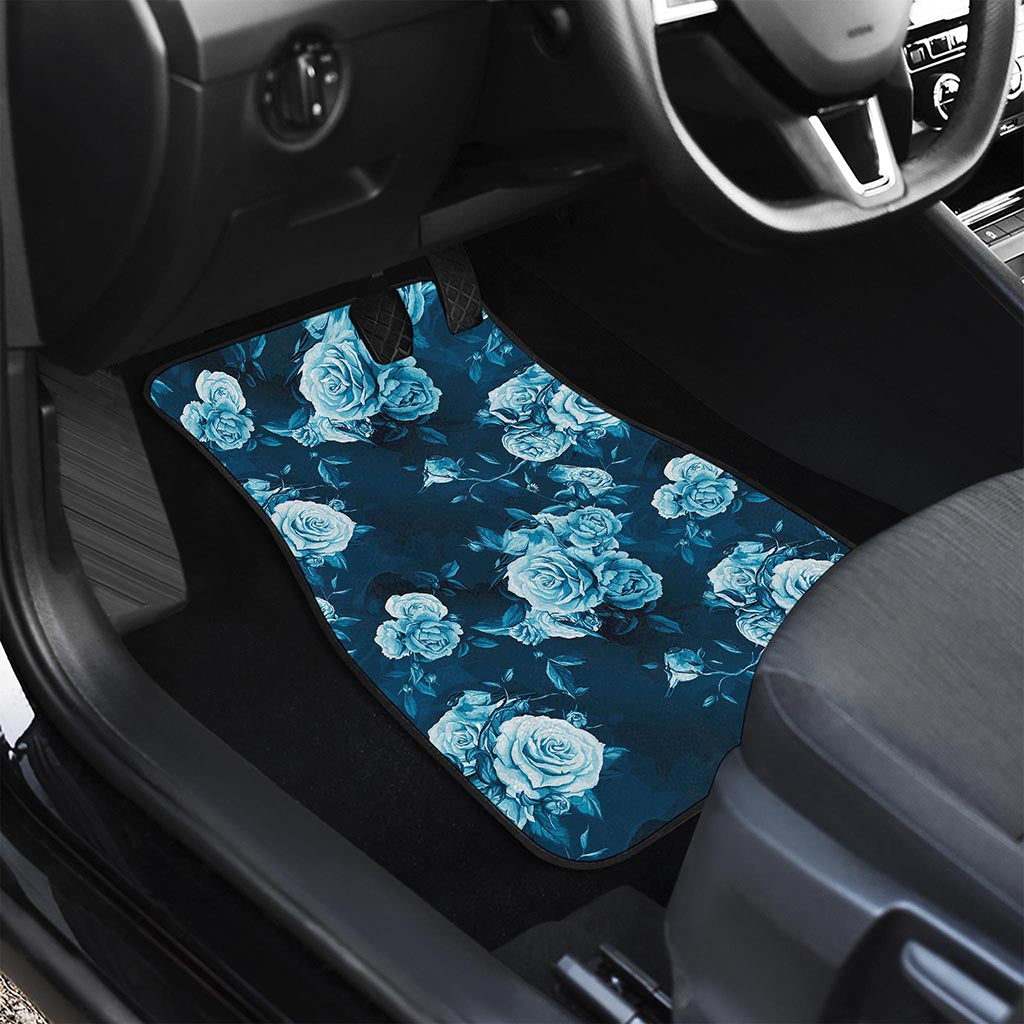 Blue Rose Floral Flower Pattern Print Front Car Floor Mats