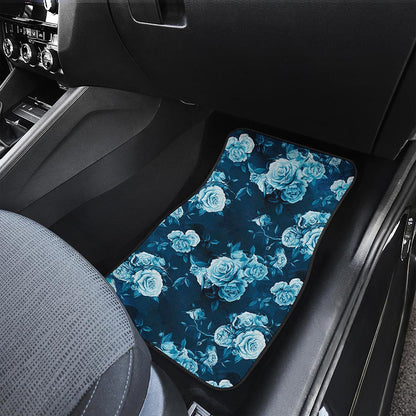 Blue Rose Floral Flower Pattern Print Front Car Floor Mats
