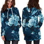 Blue Rose Floral Flower Pattern Print Hoodie Dress GearFrost