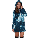 Blue Rose Floral Flower Pattern Print Hoodie Dress GearFrost