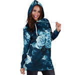 Blue Rose Floral Flower Pattern Print Hoodie Dress GearFrost