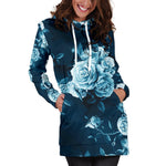 Blue Rose Floral Flower Pattern Print Hoodie Dress GearFrost