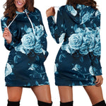 Blue Rose Floral Flower Pattern Print Hoodie Dress GearFrost