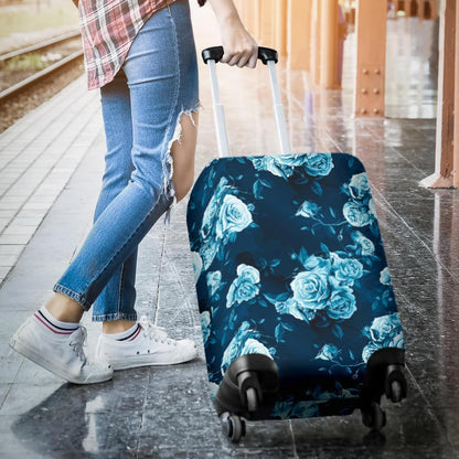 Blue Rose Floral Flower Pattern Print Luggage Cover GearFrost