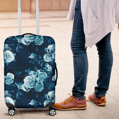 Blue Rose Floral Flower Pattern Print Luggage Cover GearFrost