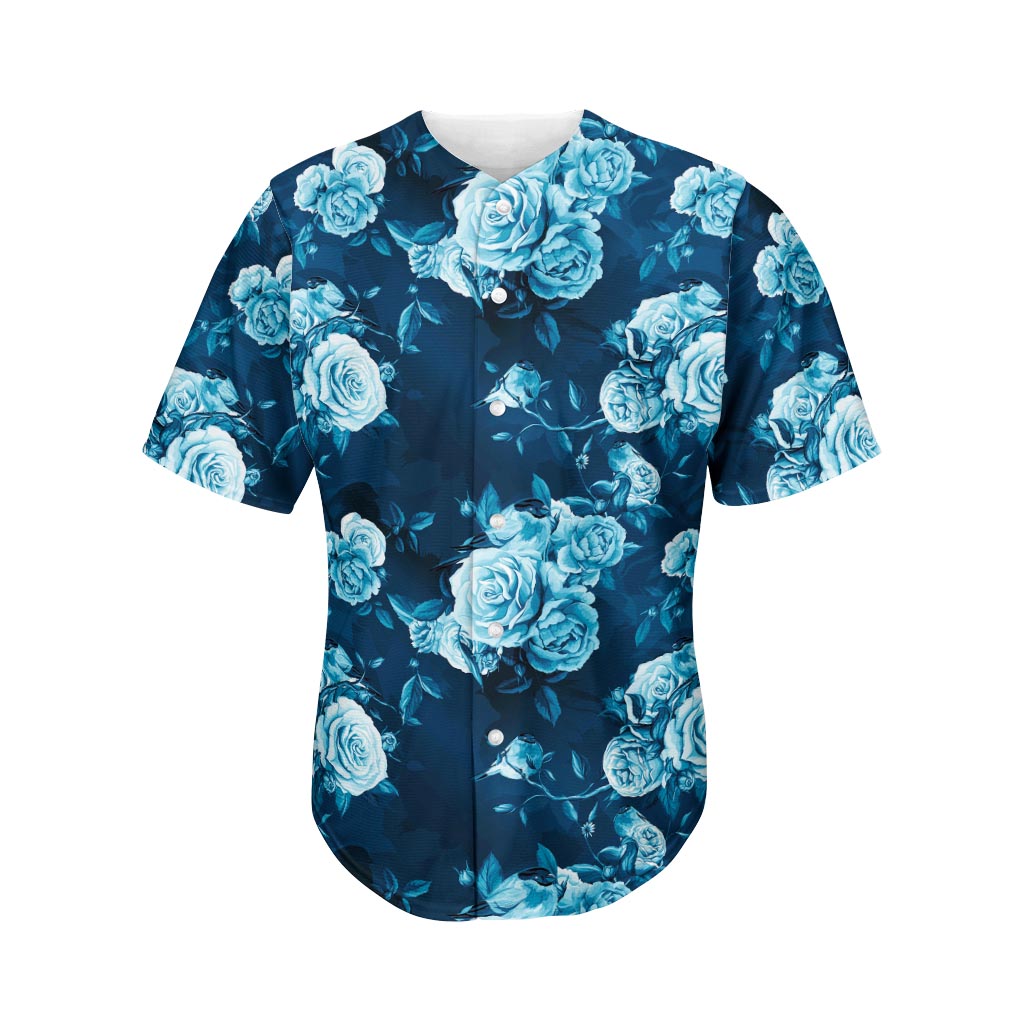 Blue Rose Floral Flower Pattern Print Men's Baseball Jersey