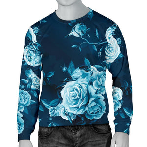 Blue Rose Floral Flower Pattern Print Men's Crewneck Sweatshirt GearFrost