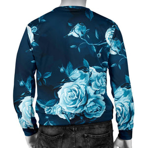 Blue Rose Floral Flower Pattern Print Men's Crewneck Sweatshirt GearFrost