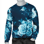 Blue Rose Floral Flower Pattern Print Men's Crewneck Sweatshirt GearFrost