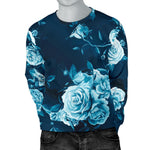 Blue Rose Floral Flower Pattern Print Men's Crewneck Sweatshirt GearFrost