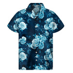 Blue Rose Floral Flower Pattern Print Men's Short Sleeve Shirt