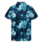 Blue Rose Floral Flower Pattern Print Men's Short Sleeve Shirt