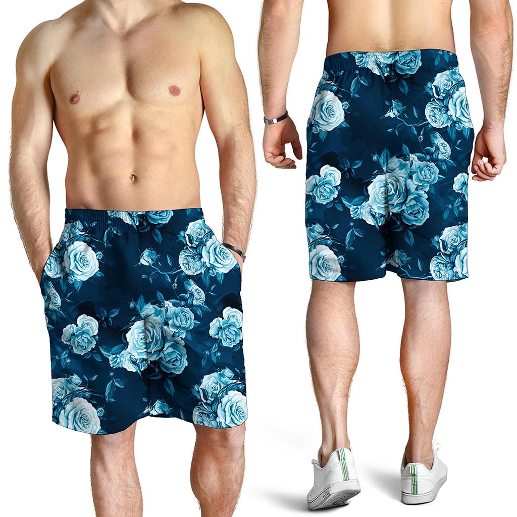 Blue Rose Floral Flower Pattern Print Men's Shorts