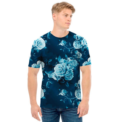 Blue Rose Floral Flower Pattern Print Men's T-Shirt
