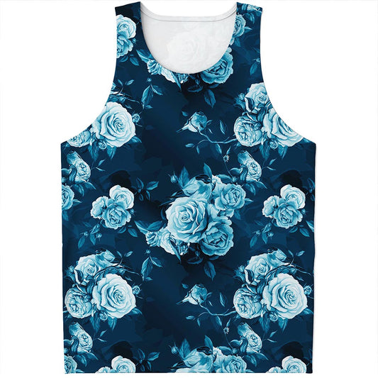 Blue Rose Floral Flower Pattern Print Men's Tank Top