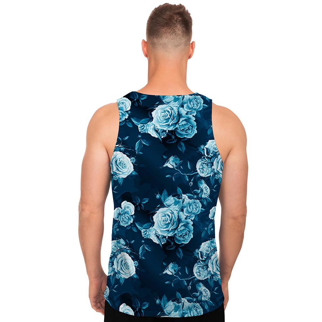 Blue Rose Floral Flower Pattern Print Men's Tank Top