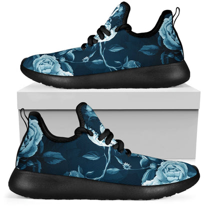 Blue Rose Floral Flower Pattern Print Mesh Knit Shoes GearFrost