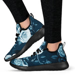 Blue Rose Floral Flower Pattern Print Mesh Knit Shoes GearFrost