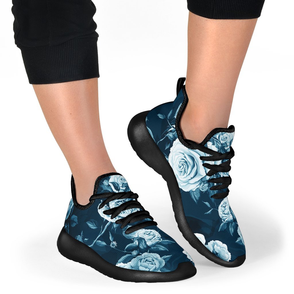 Blue Rose Floral Flower Pattern Print Mesh Knit Shoes GearFrost