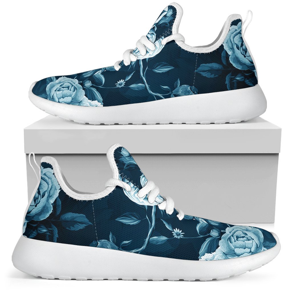 Blue Rose Floral Flower Pattern Print Mesh Knit Shoes GearFrost