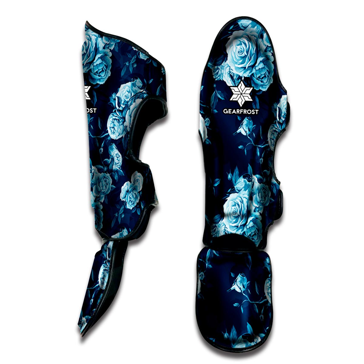Blue Rose Floral Flower Pattern Print Muay Thai Shin Guard