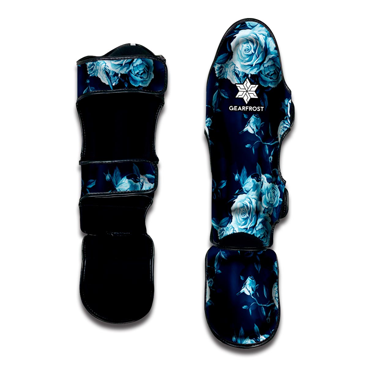 Blue Rose Floral Flower Pattern Print Muay Thai Shin Guard