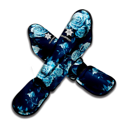 Blue Rose Floral Flower Pattern Print Muay Thai Shin Guard