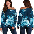 Blue Rose Floral Flower Pattern Print Off The Shoulder Sweatshirt