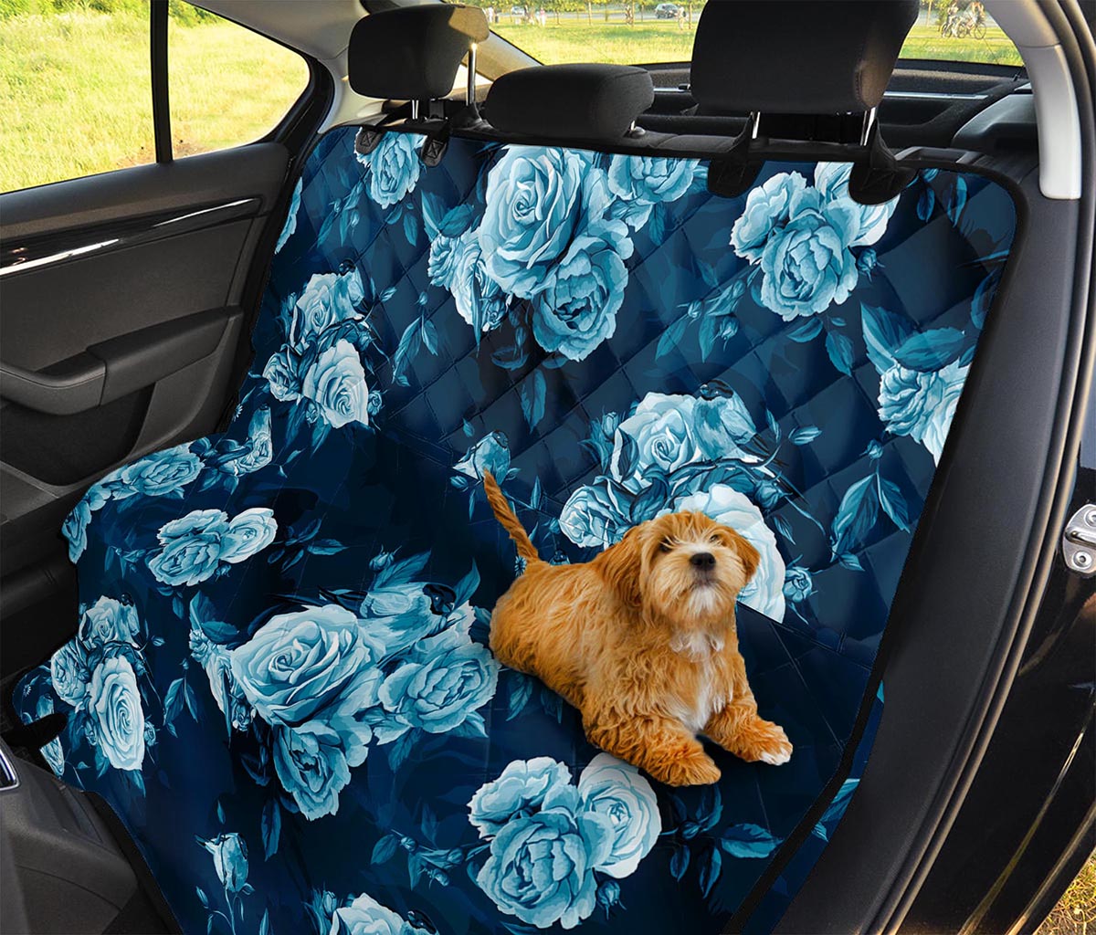 Blue Rose Floral Flower Pattern Print Pet Car Back Seat Cover