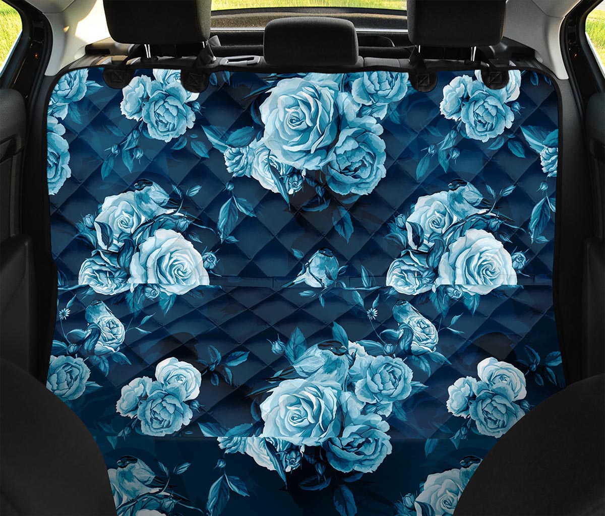 Blue Rose Floral Flower Pattern Print Pet Car Back Seat Cover