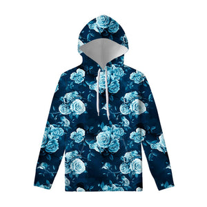 Blue Rose Floral Flower Pattern Print Pullover Hoodie