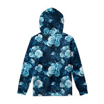 Blue Rose Floral Flower Pattern Print Pullover Hoodie