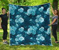 Blue Rose Floral Flower Pattern Print Quilt