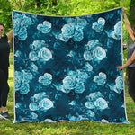Blue Rose Floral Flower Pattern Print Quilt