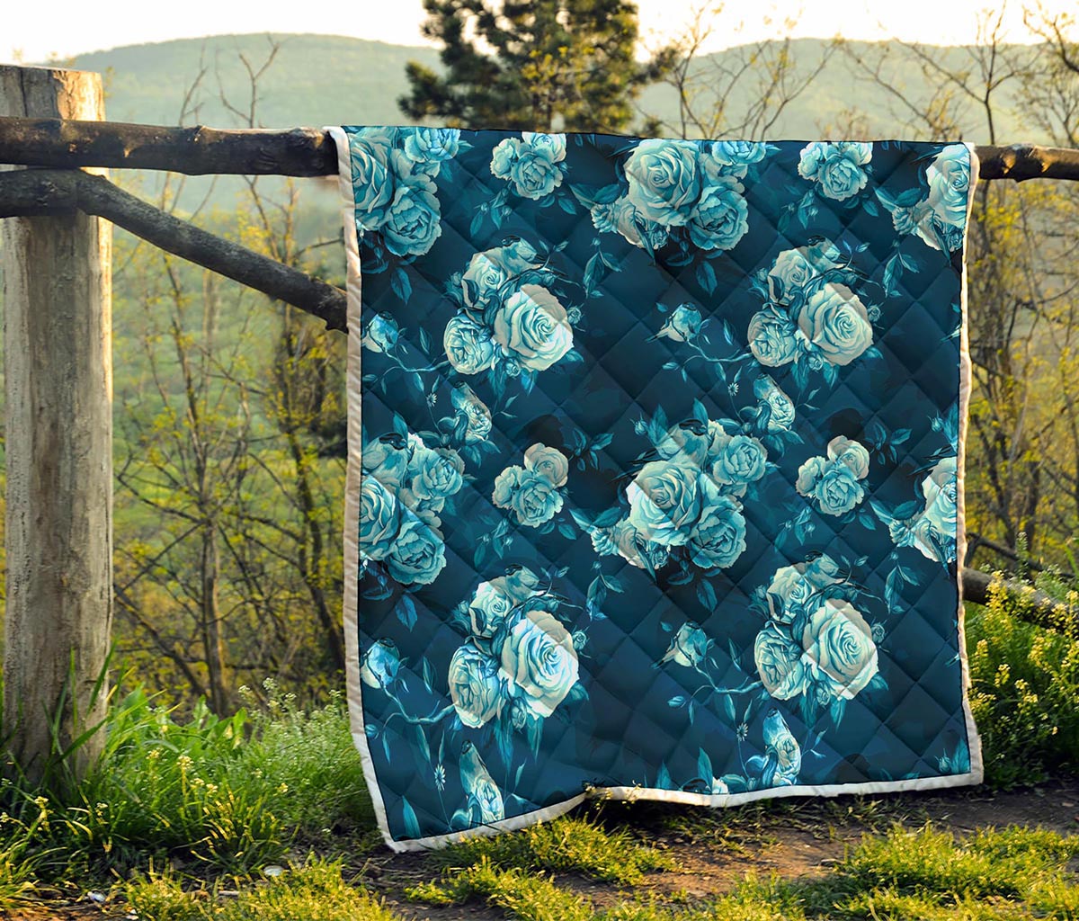 Blue Rose Floral Flower Pattern Print Quilt