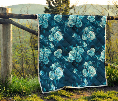 Blue Rose Floral Flower Pattern Print Quilt